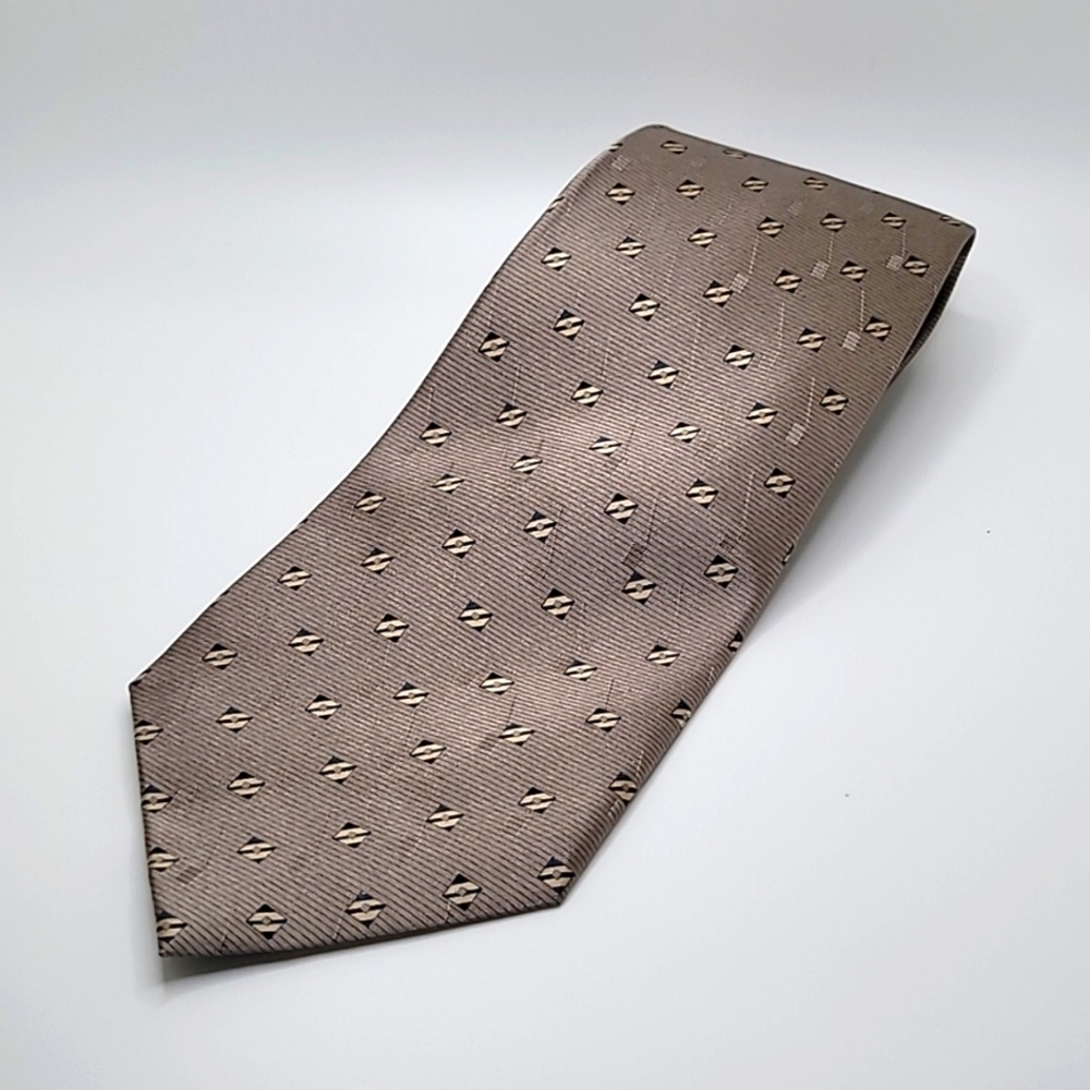 Bill Robinson 100% Silk Beige Tan Geometric Men's Tie